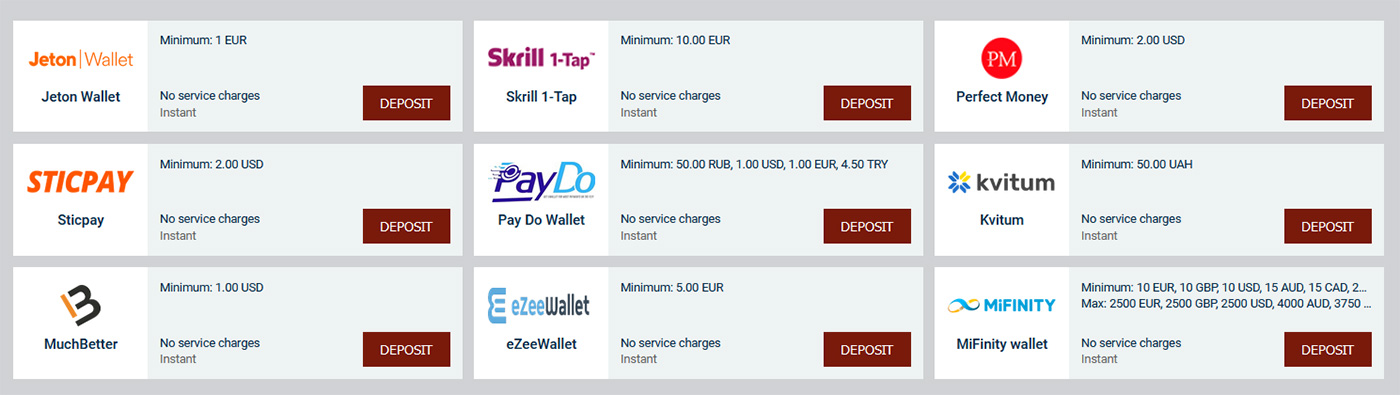 Payment options for betting. 