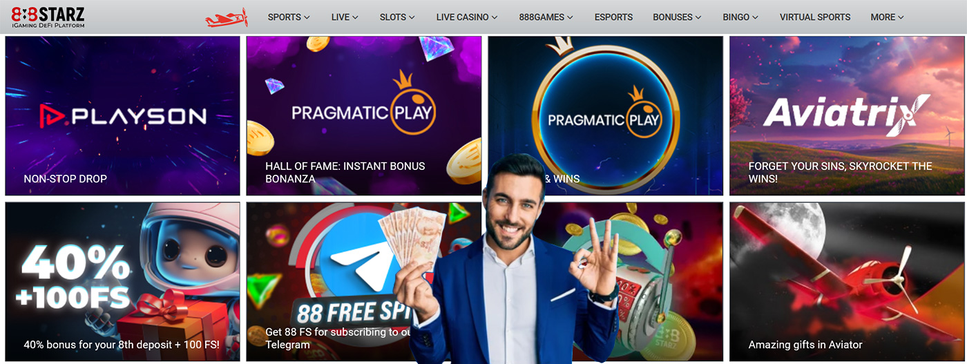 Bonuses in online casino 888STARZ. 